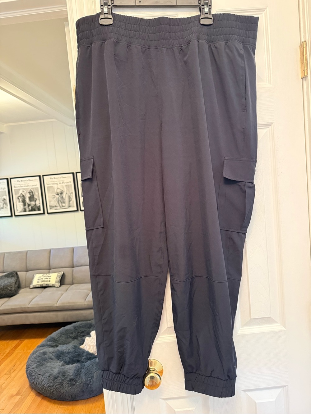 Women's Black Cargo Jogger Pants with Elastic Waist